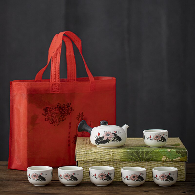 Snowflake Glaze Ceramic Kung Fu Tea Set Present Box Teaware Pottery Creative Tea Pot and Cup Set Tea Cup Set of 6 Chinese Tea Set