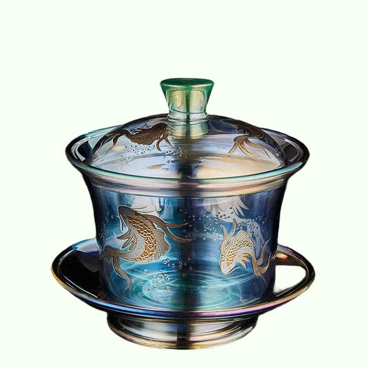 Colorful Glass Gaiwan Tea Cup Heat-resistant Thickened Tea Bowl Teacup Fair Cup Tea Leak Set Kung Fu Tea Set Tureen Coffee Mug