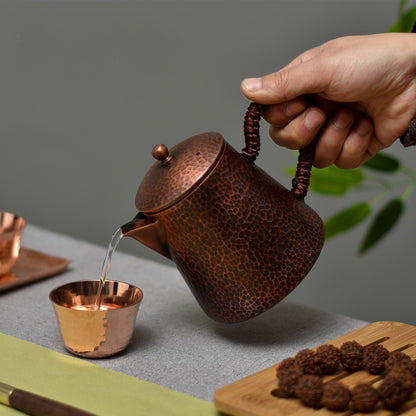 Handmade puro cobre chá de chá de chá de chá de martelo padrão kung fu drinkware drinkware tableware