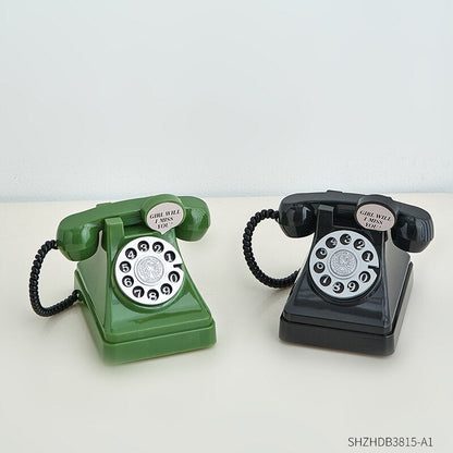 Figurin Hiasan Vintage Telefon Wang Penjimatan Kotak Aksesori Meja Pejabat Klasik Kreatif Piggy Bank Hadiah Ulang Tahun