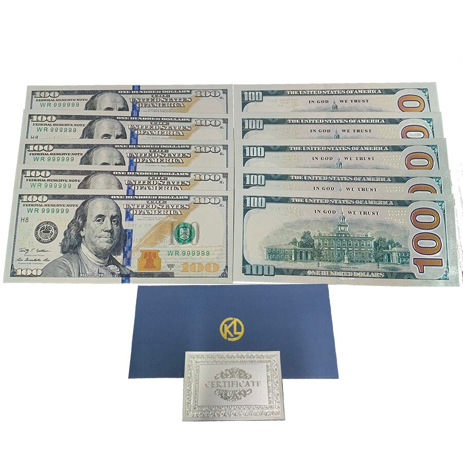 10pcs/Lot USA 100 dolarowy złoty foliowany banknot Bill Bill Stany Zjednoczone z kopertą na prezenty