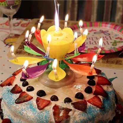 로테이션 연꽃 생일 촛불 연꽃 촛불 노래 촛불로 묶는 회전 케이크 토퍼 토퍼 재사용 가능한 생일 캔들 홈 장식