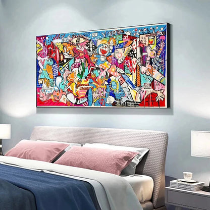 بيكاسو الشهيرة قماش اللوحة غرنيكا الكرتون الكتابة على الجدران ملصق فني يطبع مجردة جدار صورة فنية غرفة المعيشة ديكور المنزل