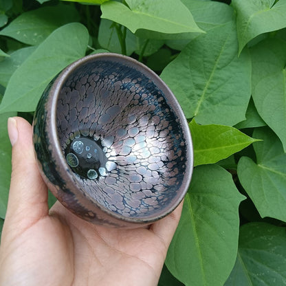 Jian Zhan Tenmoku Tea Cup Pink Great Glazed Kiln Fired Tea Bowl Ceramic Natural Clay Glaze Chinese Immaterible Cultural Heritage