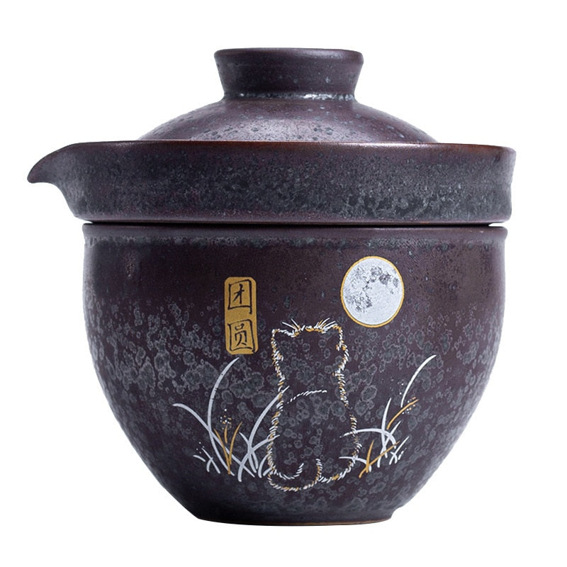 Juego de té de viaje en plata, una hoja de una taza de cerámica Gaiwán Gaiwán creativo Retro de gama alta para té verde longjing