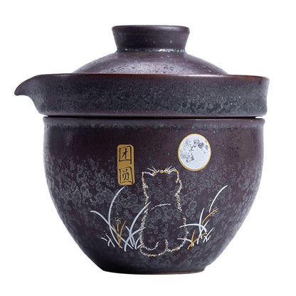 Silver Spot Reise-Teeset, eine Kanne, eine Tasse, Keramik, chinesisches Gaiwan, kreatives Retro-High-End-Teeset für Longjing-Grüntee