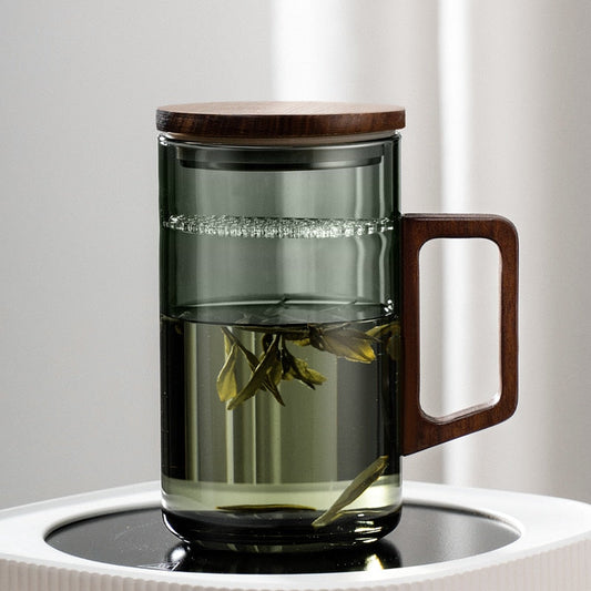 כוס תה של ג'יאנקסי עם ירח סהר מסנן ידית עץ יפנית כוסות זכוכית עמידות לחום כוסות תה התה כוס תה כוס תה