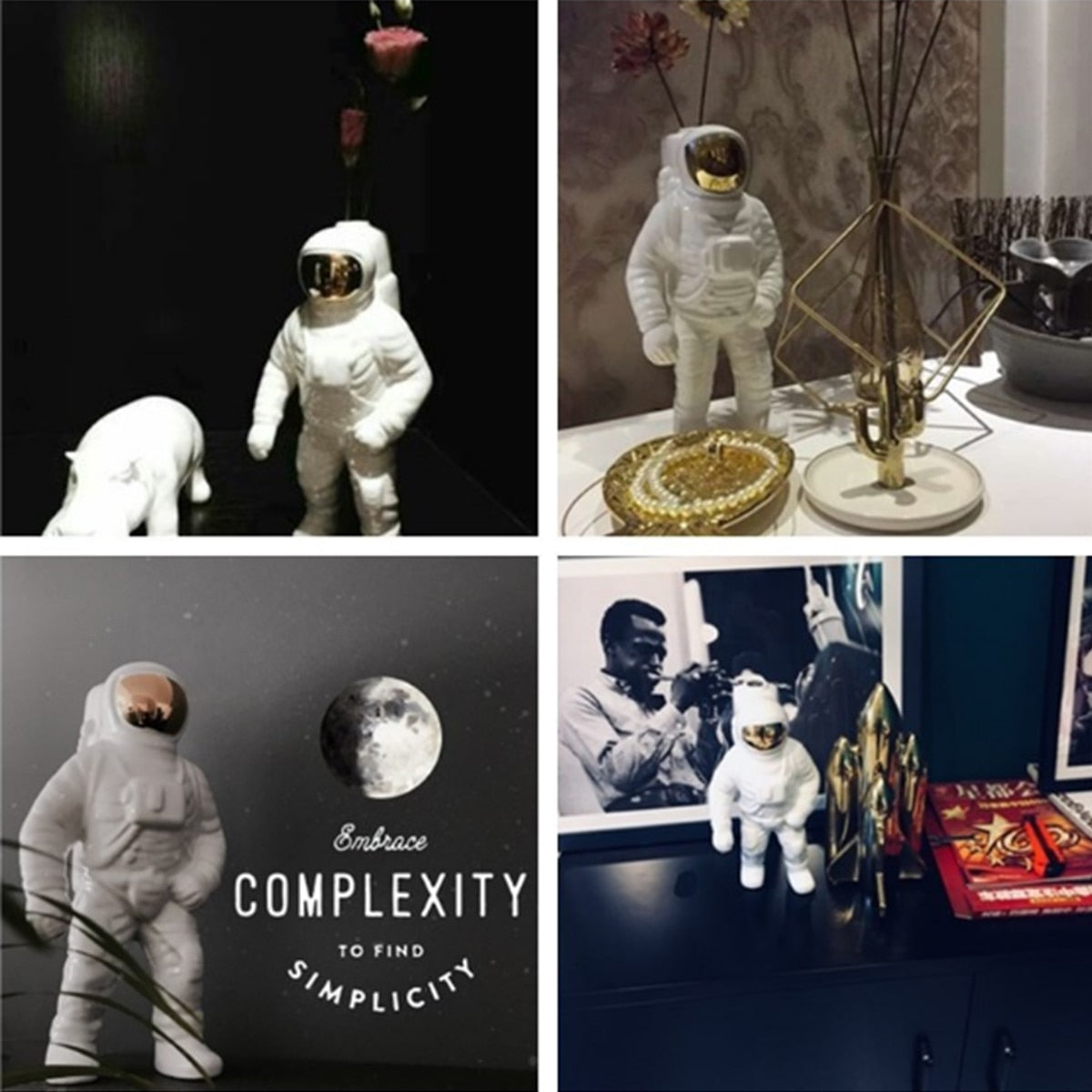 Gold Space Man Escultura Astronaut Vase de cerámica Creative Cosmonaut Cosmonaut Modelo Ornamento Estatua Jardín Decoración del hogar