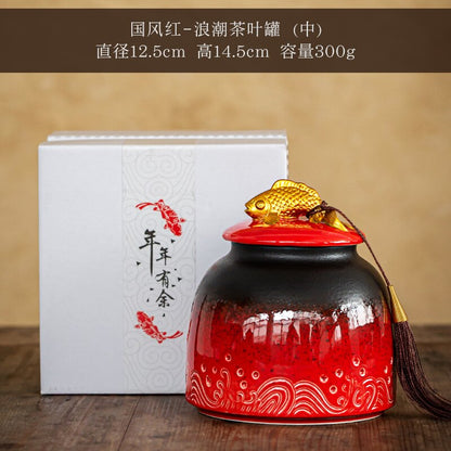 中国のセラミックティー缶大きな気密瓶ティーボックスストレージジャーティーキャディティーコンテナフードオーガナイザーキャンディジャーストレージボトル