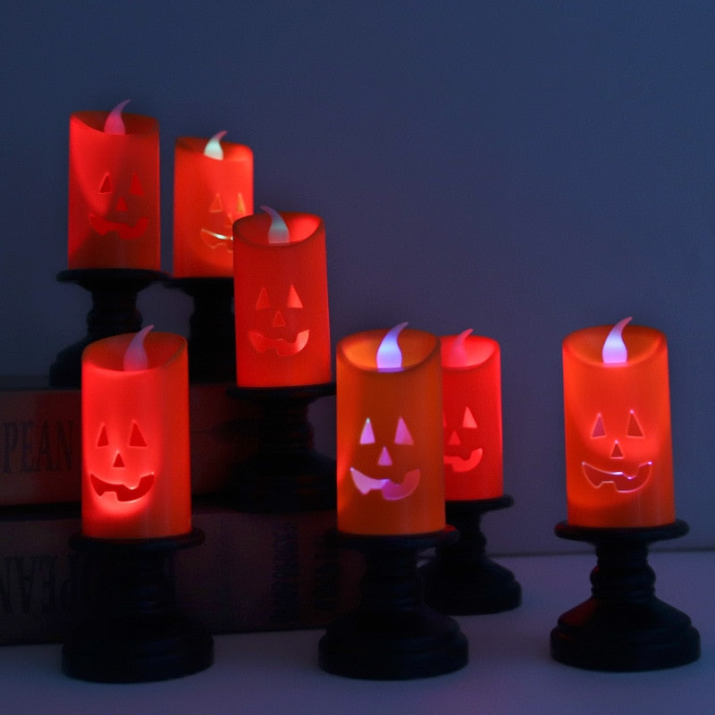 Halloween stearinlys LED Fargerik lysestake bordplate Toppdekorasjon gresskarfest Happy Halloween Party Decor for Home 2023