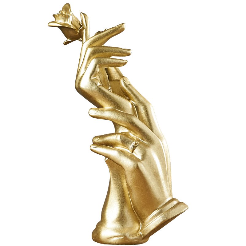 Nordic Luxury Art Sculpture Abstract Creative Goldenhand Statue Moderne hjem Stue Dekoration Kontor Desk tilbehør Gaver