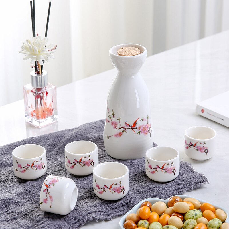 Japanese Style Hip Flasks Vintage Ceramic Sake Pot Cups Set  Home Kitchen Office Flagon Liquor Cup