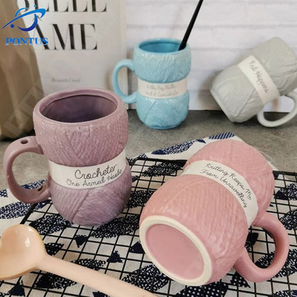 450ml Wol warna -warni keramik mug dengan pegangan kopi cangkir teh susu perantara rumah mug porselen sarapan cangkir gadis hadiah