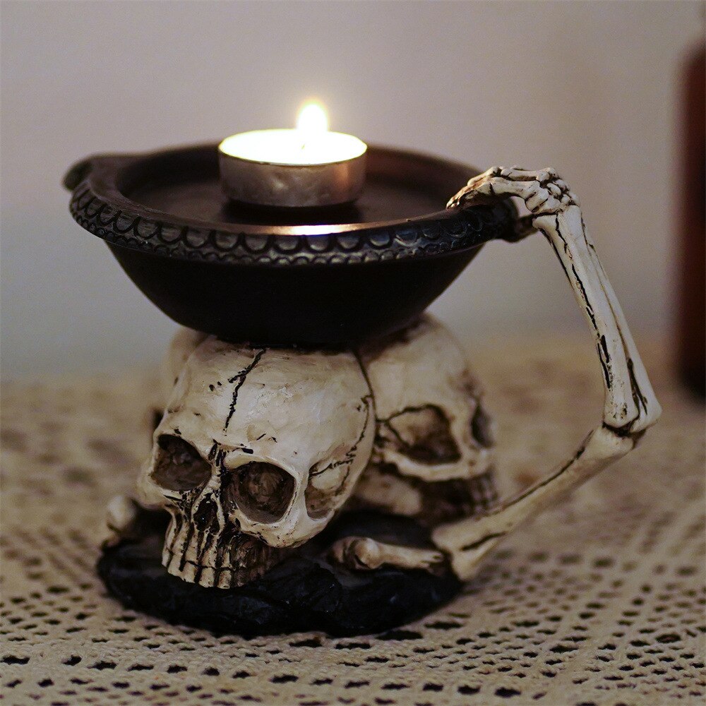 Resin Skull Candlesticks Skull ornamenten harshouder kaarsen Halloween Resin Skull kaarsenhouder Halloween eettafel Decor