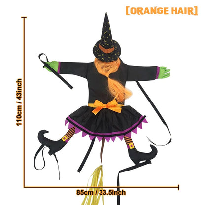 2 Mod Halloween Crashing Witch ke Hiasan Pokok Halloween Light Up Hiasan Gantung Dengan Tanda Amaran Berkilau Berkilau