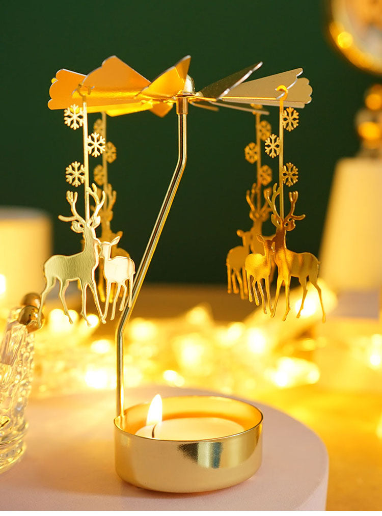 2023 Romantisk roterande ljusstakar Rotation Spinning Carrousel Tea Light Candle Holder Dinner Christmas Party Decoration