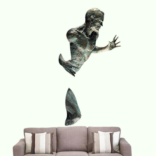 Imitasjon kobberharpiks ornament abstrakt karakter veggkunst klatring mann 3d gjennom veggstatue skulptur