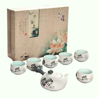 ערכת תה סינית קונג פו קרמיקה לבנה חרסינה ניידת חרסינה טאסטית גאיוואן כוסות תה טקס תה סיר תה