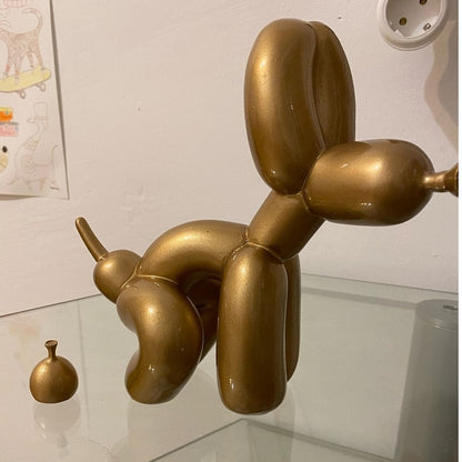 بالون الكلب هزلي براز تمثال الراتنج الحيوان النحت ديكور المنزل الراتنج الحرفية مكتب ديكور يقف الذهب الأسود