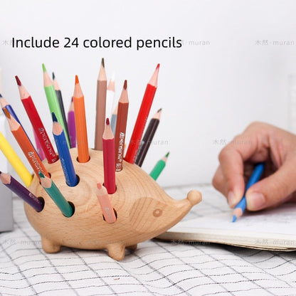 Moda Creative Decor Office Appliances Titular de caneta Solid Wood Hedgehog Home Sulir Gift for Friends