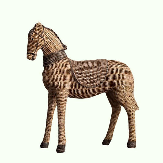 Estatua de resina de caballos Rattan Patrón de tejido Simulación animal Moderno Arte Estudio de decoración de televisión Gabinete de vinos Cañas de escultura