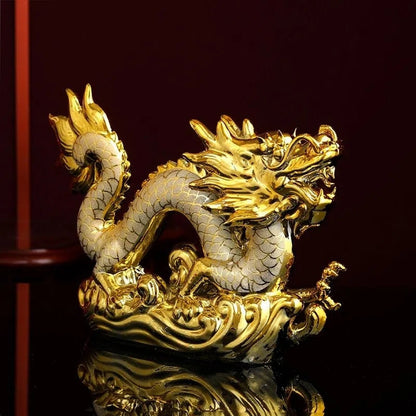 30cm iyi şanslı Altın Ejderha Çin Zodyak Oniki Heykel Altın Ejderha Heykeli Hayvanlar Heykel Figürler Masaüstü Dekorasyon