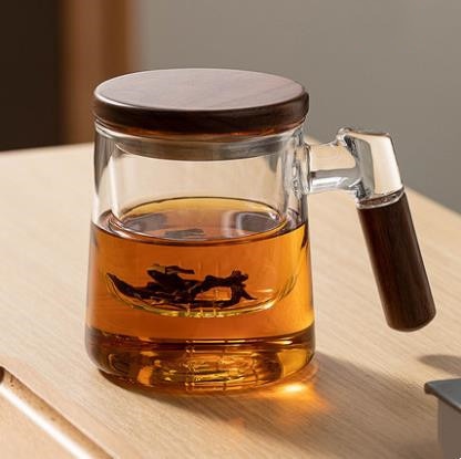 400 мл орехового ореха деревянная ручка с крышкой фильтр стеклянный чай чайная чашка