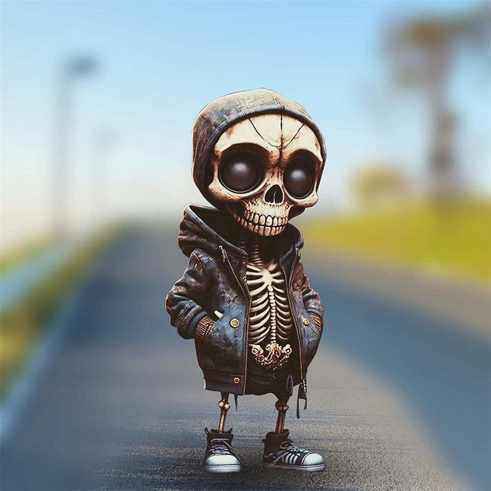 Coole Skelettfiguren aus Kunstharz, Halloween-Skelettfigur, Totenkopf, schreckliche Ornamente, Auto-Instrumententafel, Schreibtisch-Dekoration