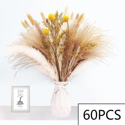 125pcs pampas fofos de flores secas de flores outono de natal decoração de decoração de coelho de coelho