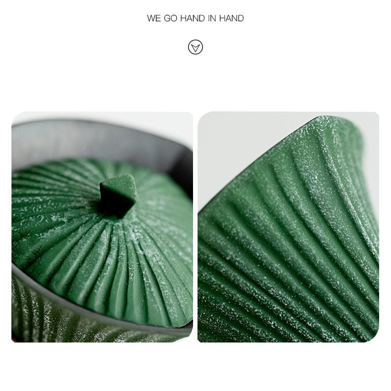80 ml retro snøpunkt furu grønn keramisk te tureen kreativ stripe ercai te bolle med cover teprodusent gaiwan kung fu te sett