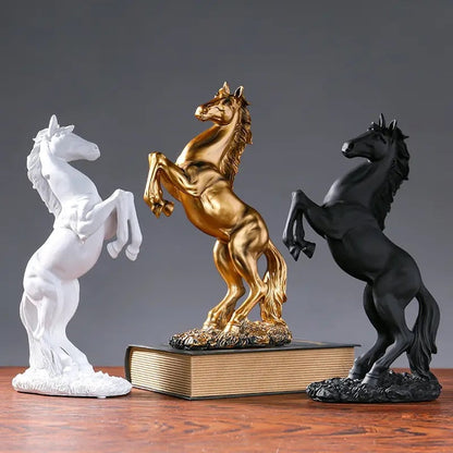 تمثال راتنج حصان أسود ذهبي وفضي مبتكر، نموذج حصان ديكور منزلي ديكور حيوانات غرفة المعيشة ديكور مكتبي حرفي