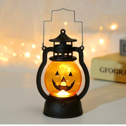 Lanterne citrouille suspendue LED pour Halloween, lampe fantôme, bougie rétro, petite lampe à huile, décoration de maison pour fête d'halloween, accessoires d'horreur 