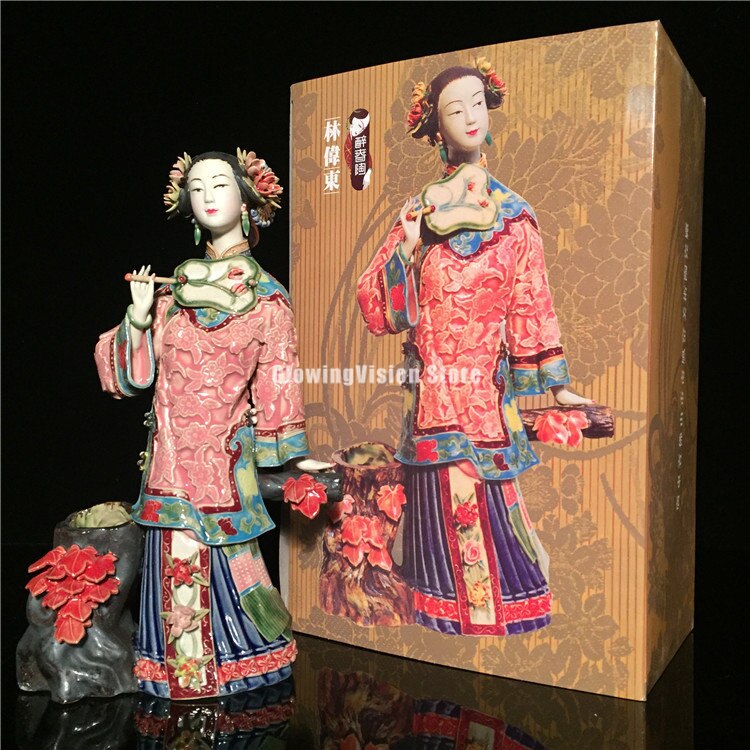Antik Chinese Porselain Patung Klasik Ladies Spring Craft Lukis Seni Patung Gambar Keramik Ornamen Dekorasi Rumah