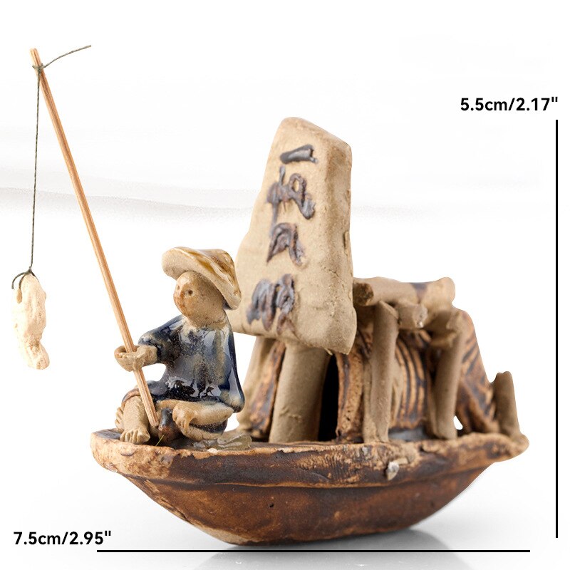 Ceramika Fisherman Boat Figurins for Aquarium Akwarium Lanscape Bonsai Rockery Ornament Dekoracja Fairy Garden Decor Home