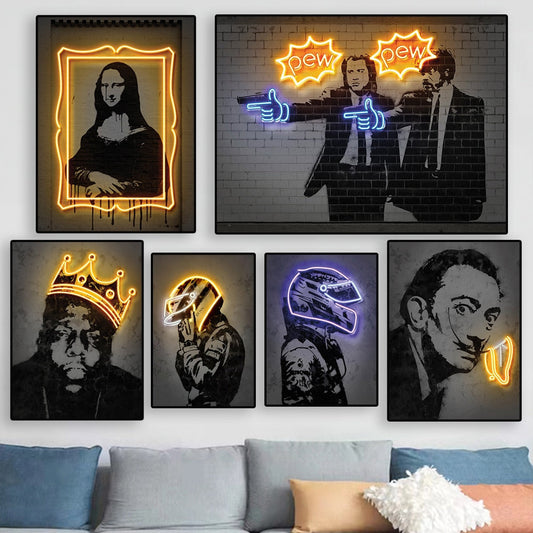 Modernes Neonschild „Mona Lisa“-Poster, Roboter-Kunstwerk, Leinwandgemälde, Renndruck, abstraktes Wandbild, Spielzimmer-Schlafzimmer-Dekoration 