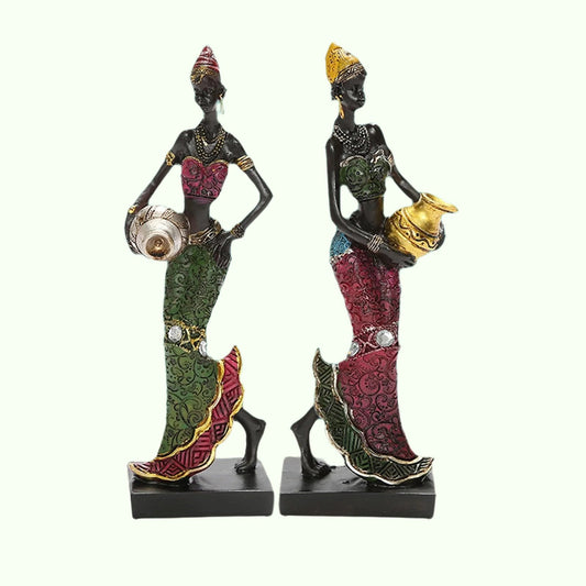 Afrikanska dansande kvinnliga miniatyrfigurer Tribal Lady Statue Sculpture Collectible Art Home Decoration for Office TV Cabinet
