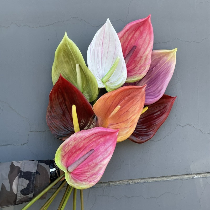 60cm Plantas artificiales Anthurium Sala de estar Decoración del hogar Simulación de la impresión 3D para la decoración de la sala de estética del hogar