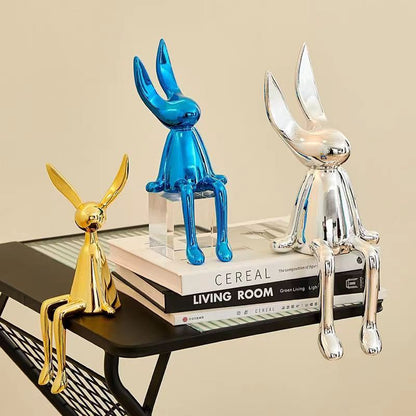 3 adet yaratıcı parlak tavşan heykel ev dekoru modern İskandinav hayvan reçine sanat heykel el sanatları masaüstü elektroliz süsleme