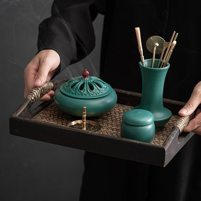 Chinese-style peacock green incense utensils set incense seal tools incense ash pressed powder utensils aromatherapy furnace