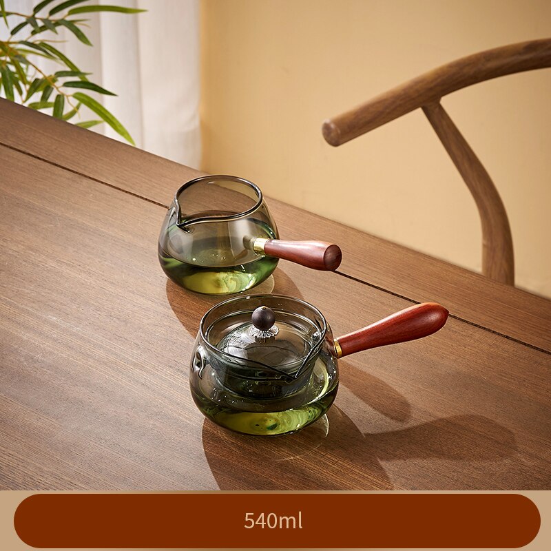 Glas tekanna med trähandtag kinesisk teceremoni Pure Tea Kung Fu Tea Transparent Teawear Set Side Handle Glass Kettle