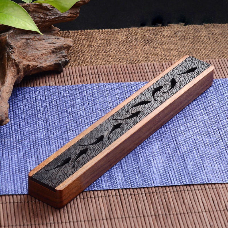 Porte-encens en bois noir rétro créatif, brûleur d'encens traditionnel de Type chinois, boîte d'encensoir en bois sculpté à la main