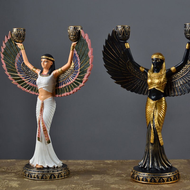 Antiguo Egipto DIOS DIOS Estatua Resina Ala Caballero Candelador de la Diosa Escultura Decoración del hogar Decoración Regalo