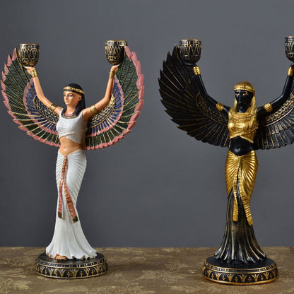 Forntida Egypten God Statue Harts Crafts Wing Candleholder Goddess Art Sculpture Home Decoration Souvenirs Gift