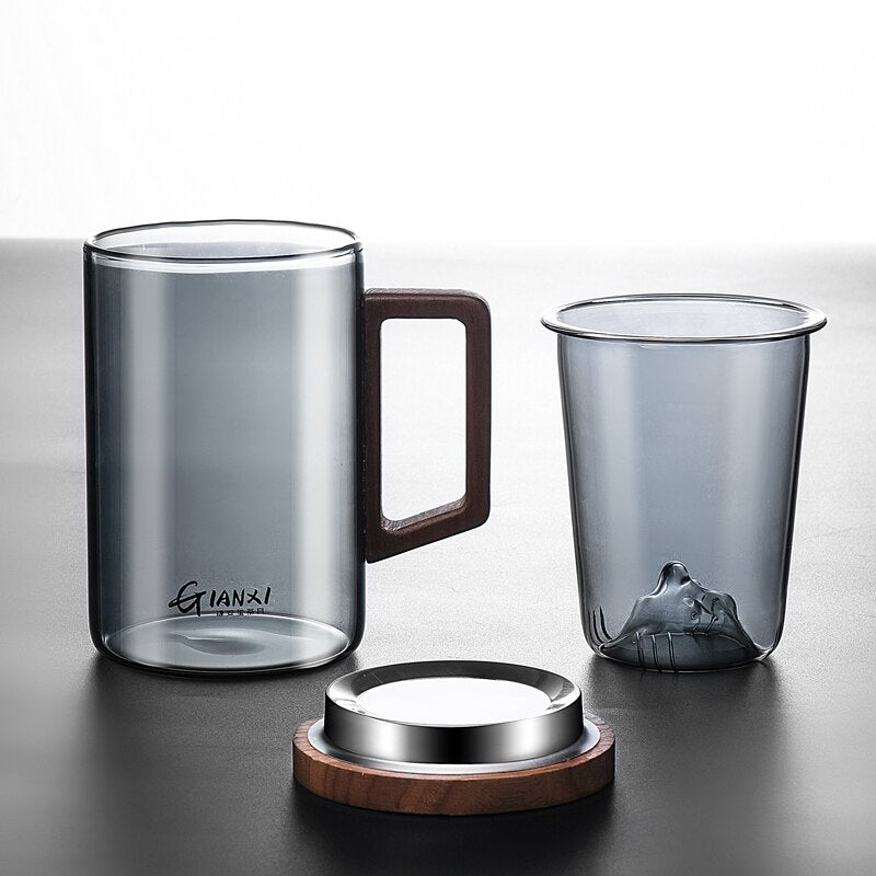GIANXI أكواب شاي زجاجية زجاج بوروسيليليك مرتفع الشاي المنزلية المياه منفصلة فنجان شاي مع غطاء وتصفية الزجاج كوب شاي بالأعشاب المزهرة