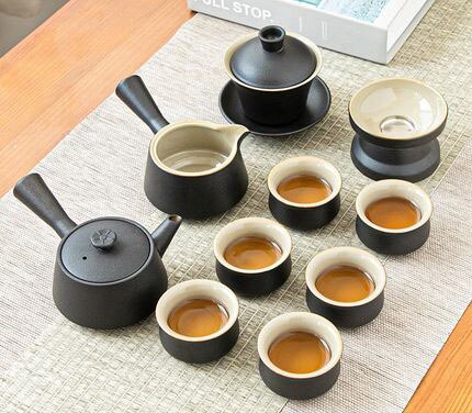 Musta keramiikkalaite -seremoniasarja keraaminen Kung fu teekannu -sarja Zen -tyylinen teepalvelu sarja tee caddy, lahjapakkaus