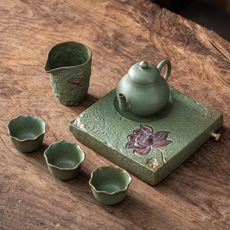 Japansk Kung Fu Tea Set Home Ceramic Teacup Teapot Rough Pottery Simple Portable Travel Tea Set Tea Pot and Cup Set