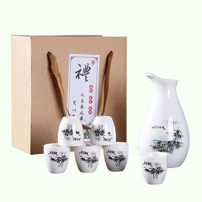 7pcs/set Ceramics Sake Bot Cups Set Japan Vintage Flashon Flasks Bamboo Licor Copa de licor Home Regalos Barware de barras 250ml