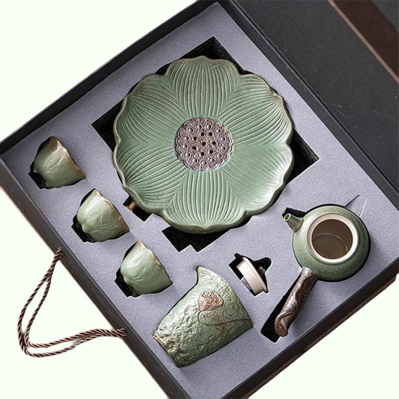 יפנית Kung Fu Tea Set Home Ceramic Teapote קומקום חרס מחוספס