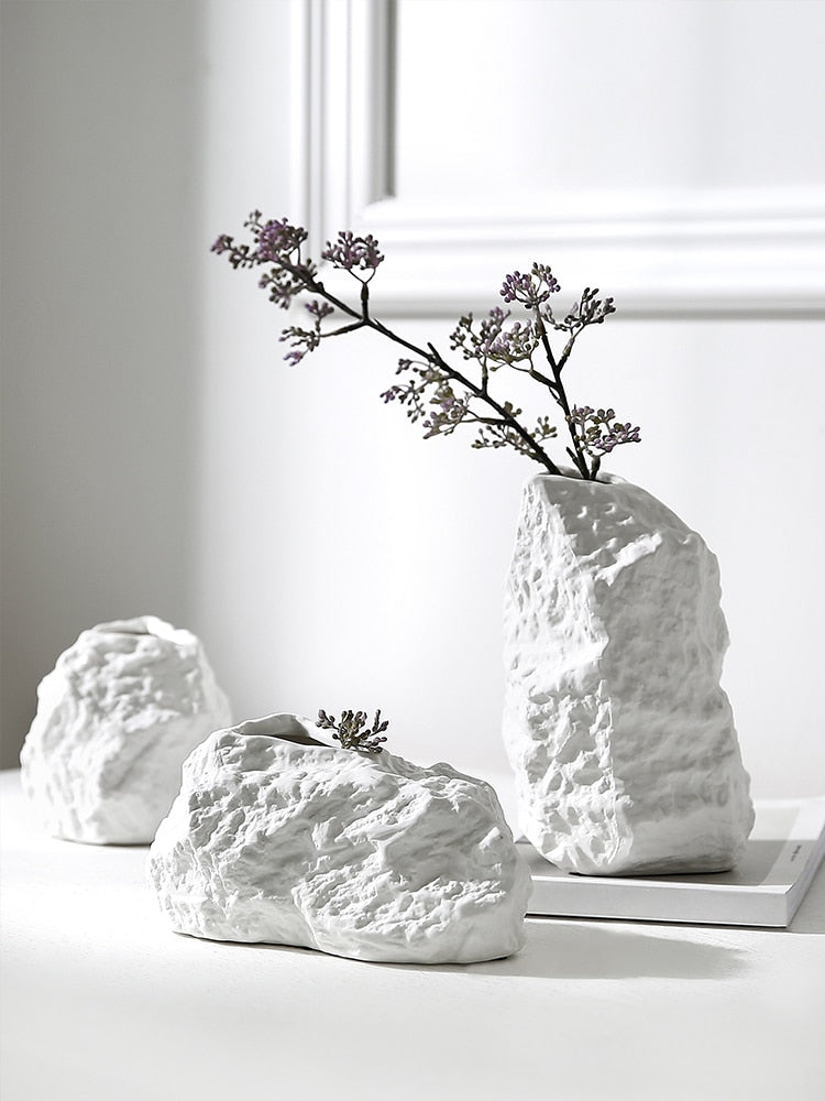 Creative Rockery Ceramic Vase Decoração da sala de estar Arranjo de flores seca Decoração de flores simples Flor simples