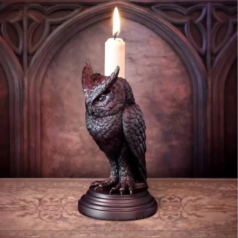 Owl Candle Supporter Resin Crafts Decoración de la atmósfera de Halloween Decoración del hogar Gótico Crow Home